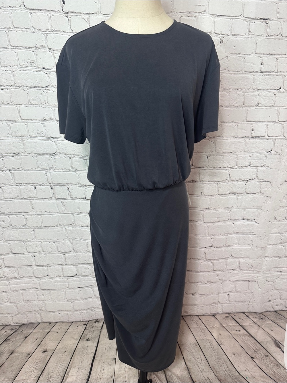Express NEW Modal Stretchy MIDI Dress with Ruching Size L Large